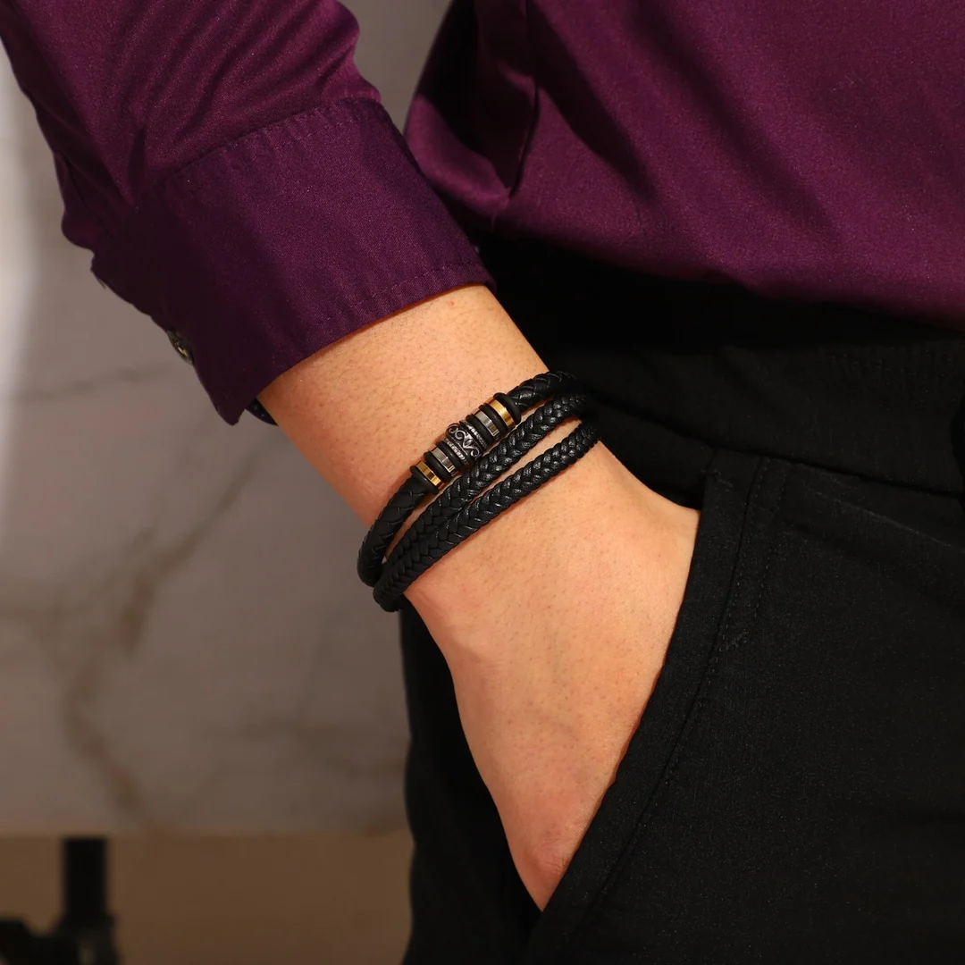 To my Son - Braided Leather Bracelet - Worn on wrist
