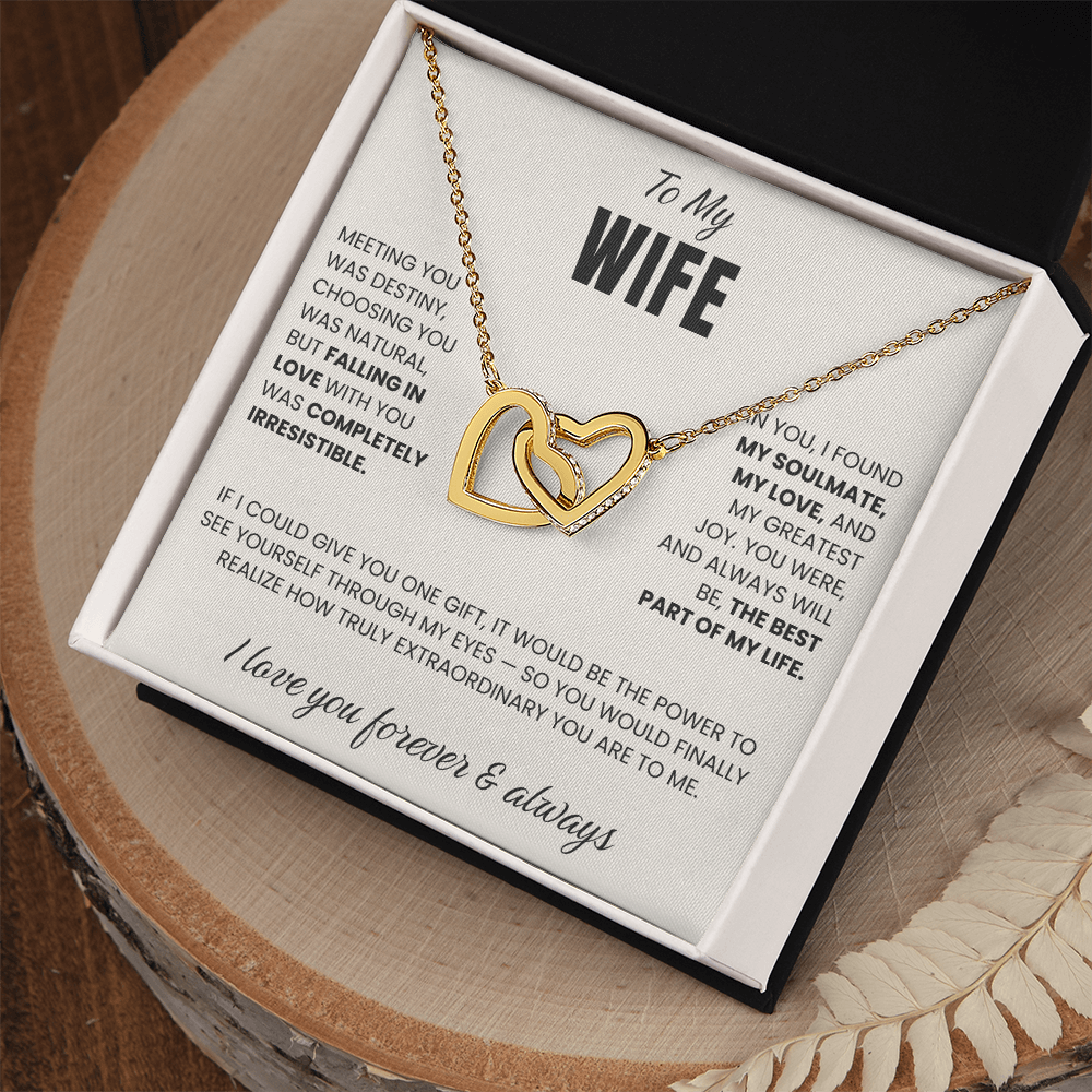 To my Wife - Connected Hearts Necklace - Gold in luxury box
