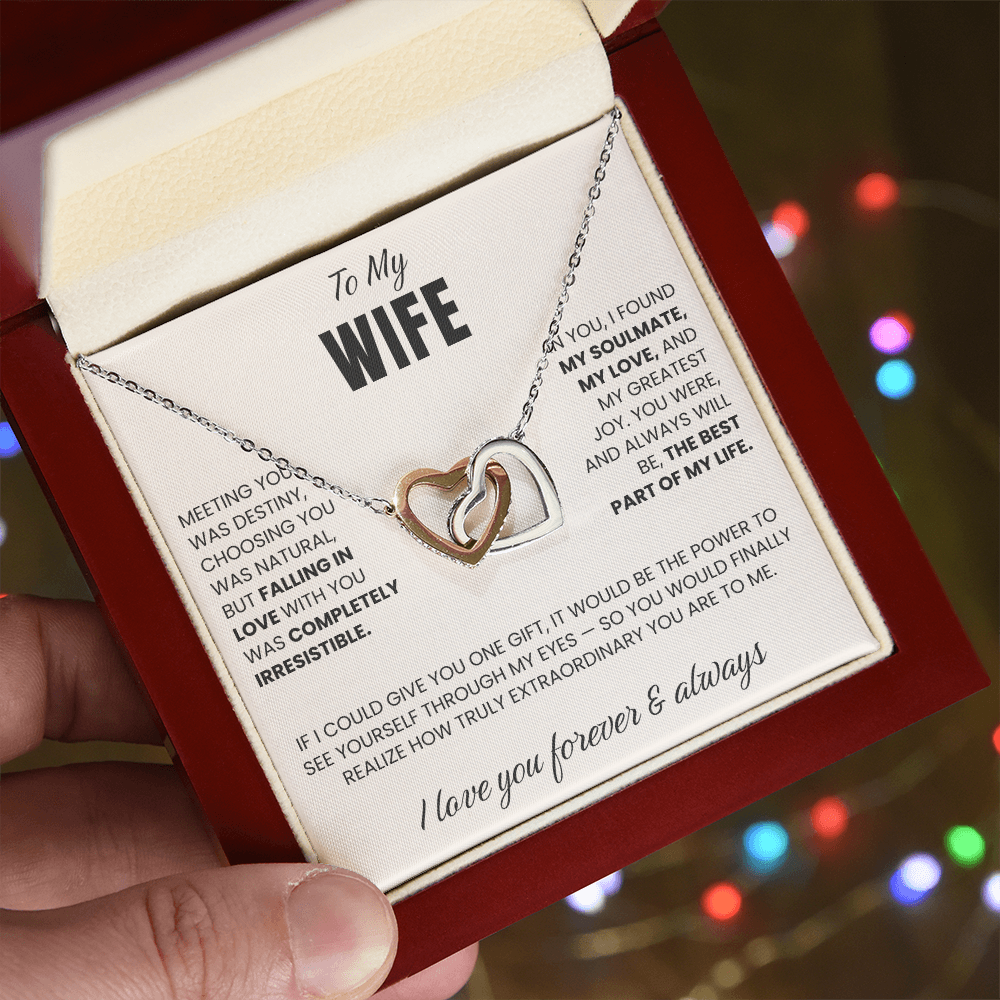 To my Wife - Connected Hearts Necklace - Silver detail
