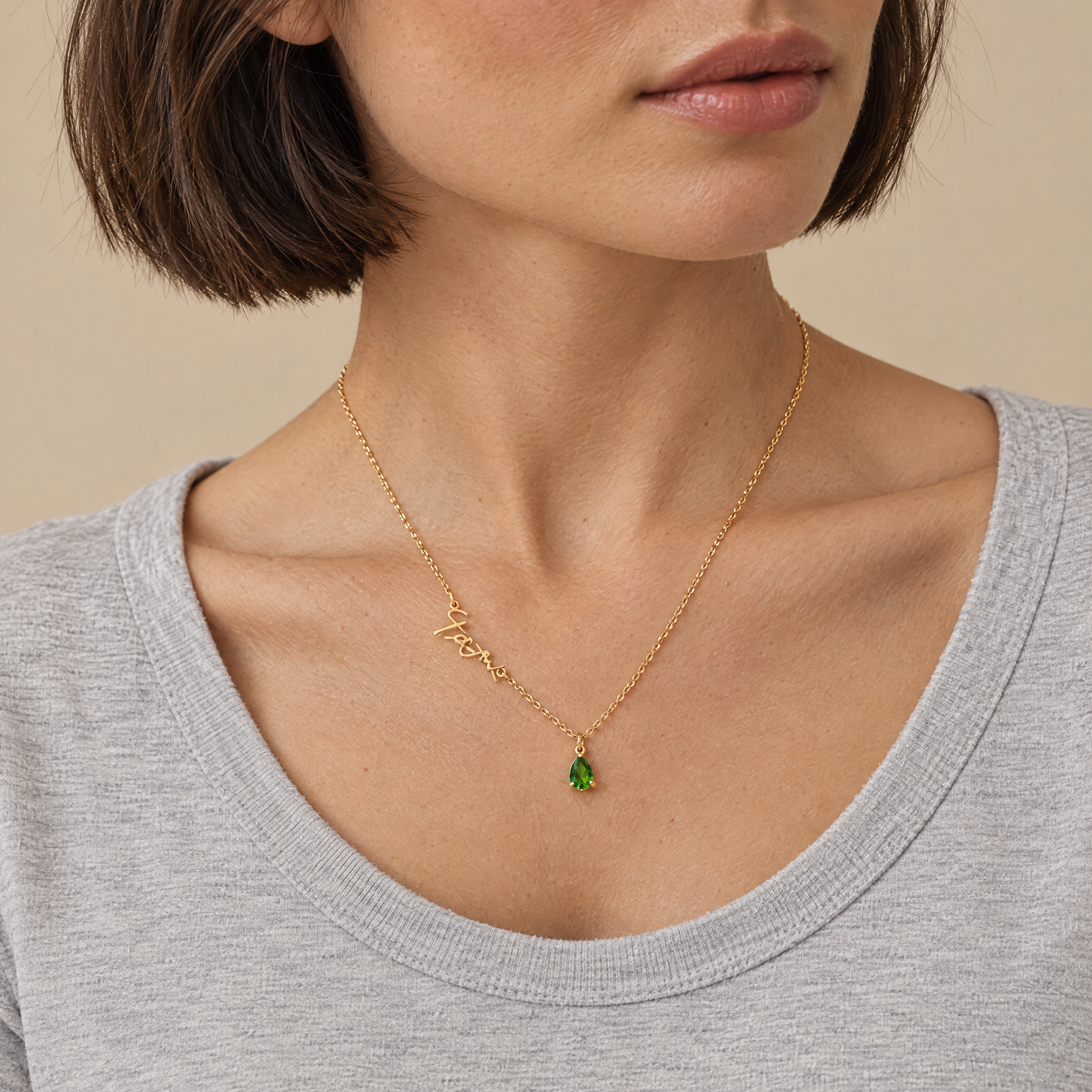 Name & Birthstone Charm Necklace