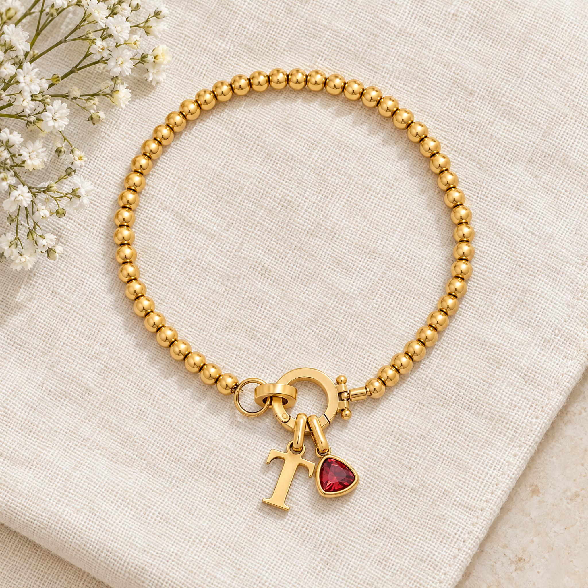 To my Daughter - Beaded Birthstone Initial Charm Bracelet