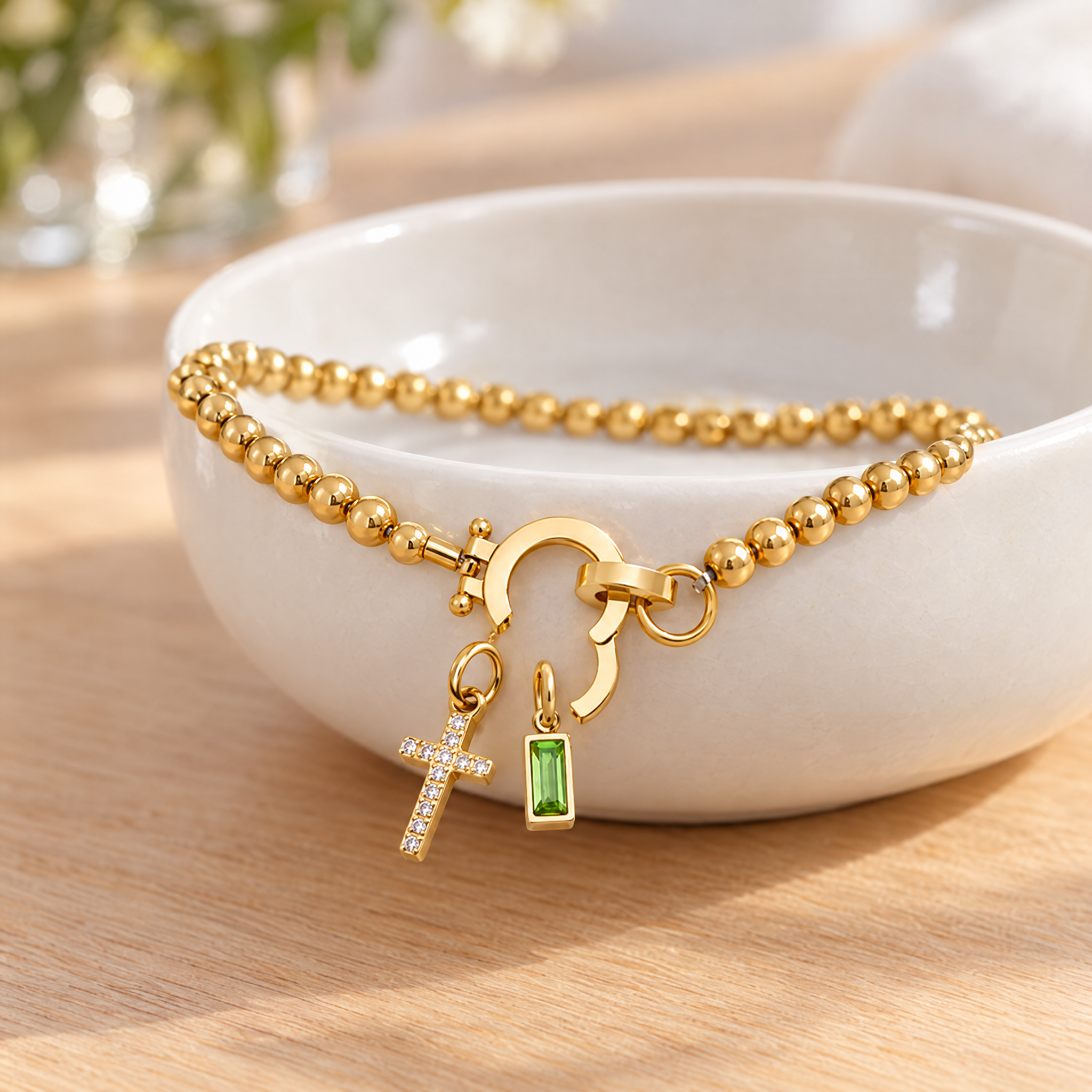To my Daughter - Beaded Birthstone Cross Charm Bracelet