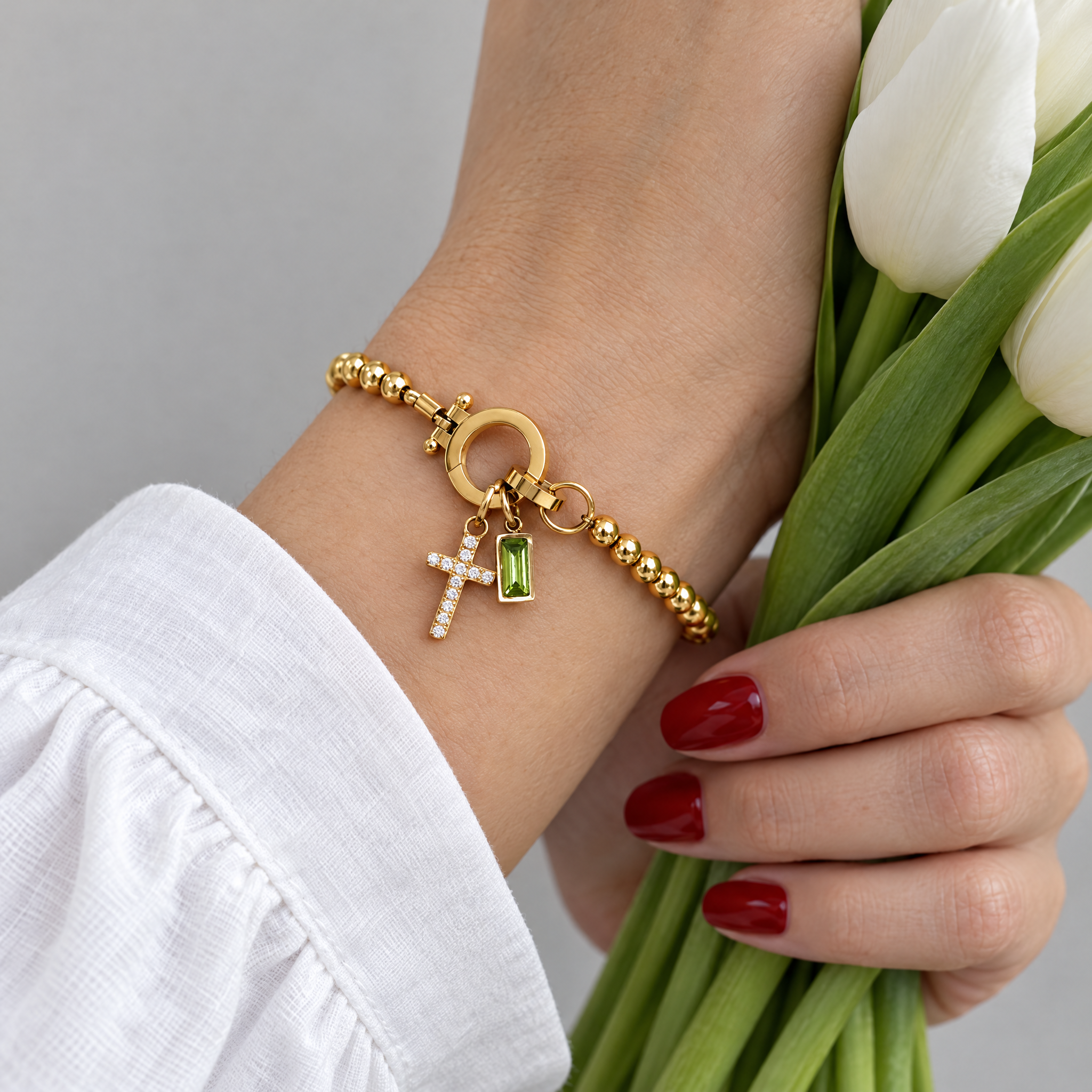 To my Daughter - Beaded Birthstone Cross Charm Bracelet