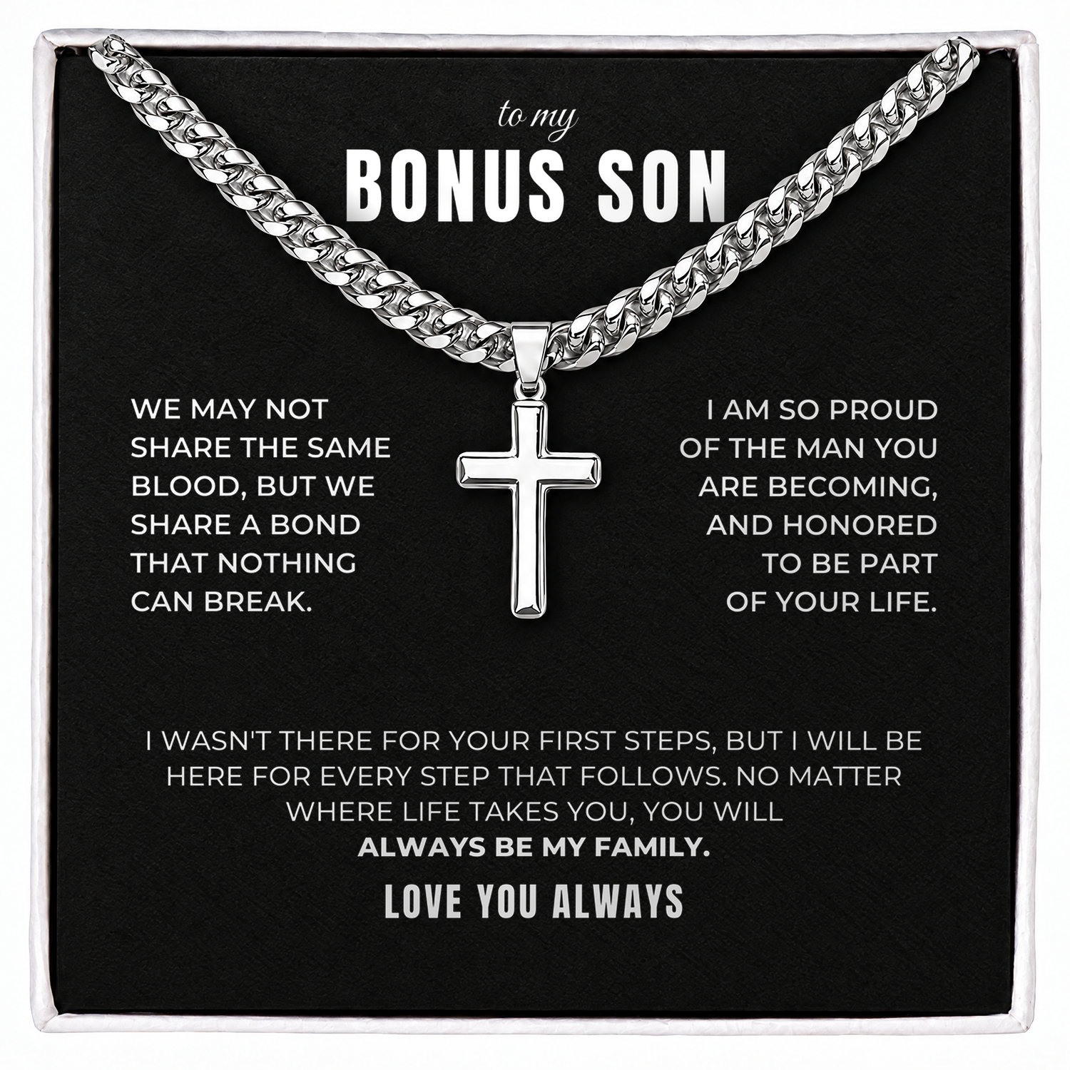 To my Bonus Son - Family Bond Cross Necklace