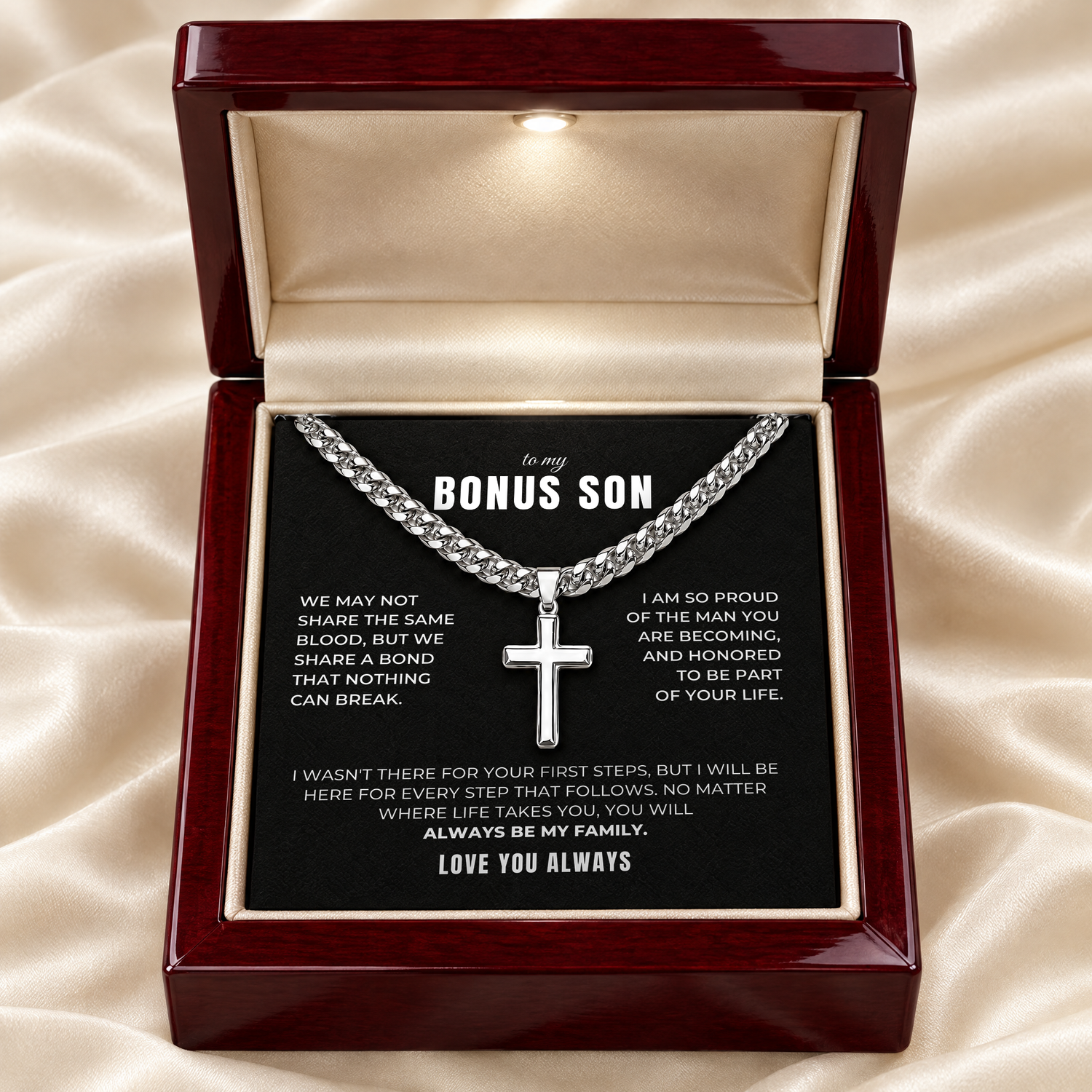 To my Bonus Son - Family Bond Cross Necklace