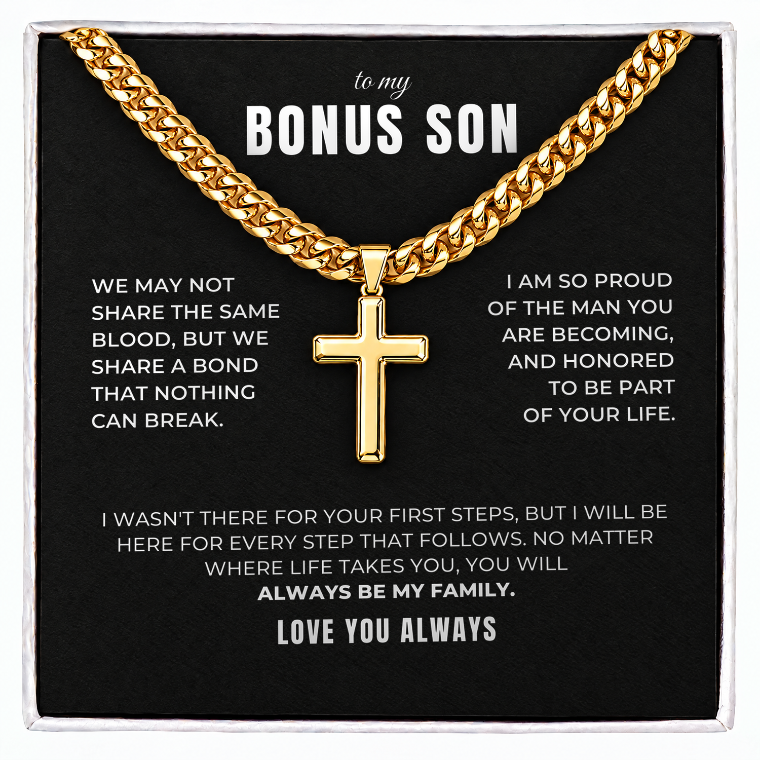 To my Bonus Son - Family Bond Cross Necklace