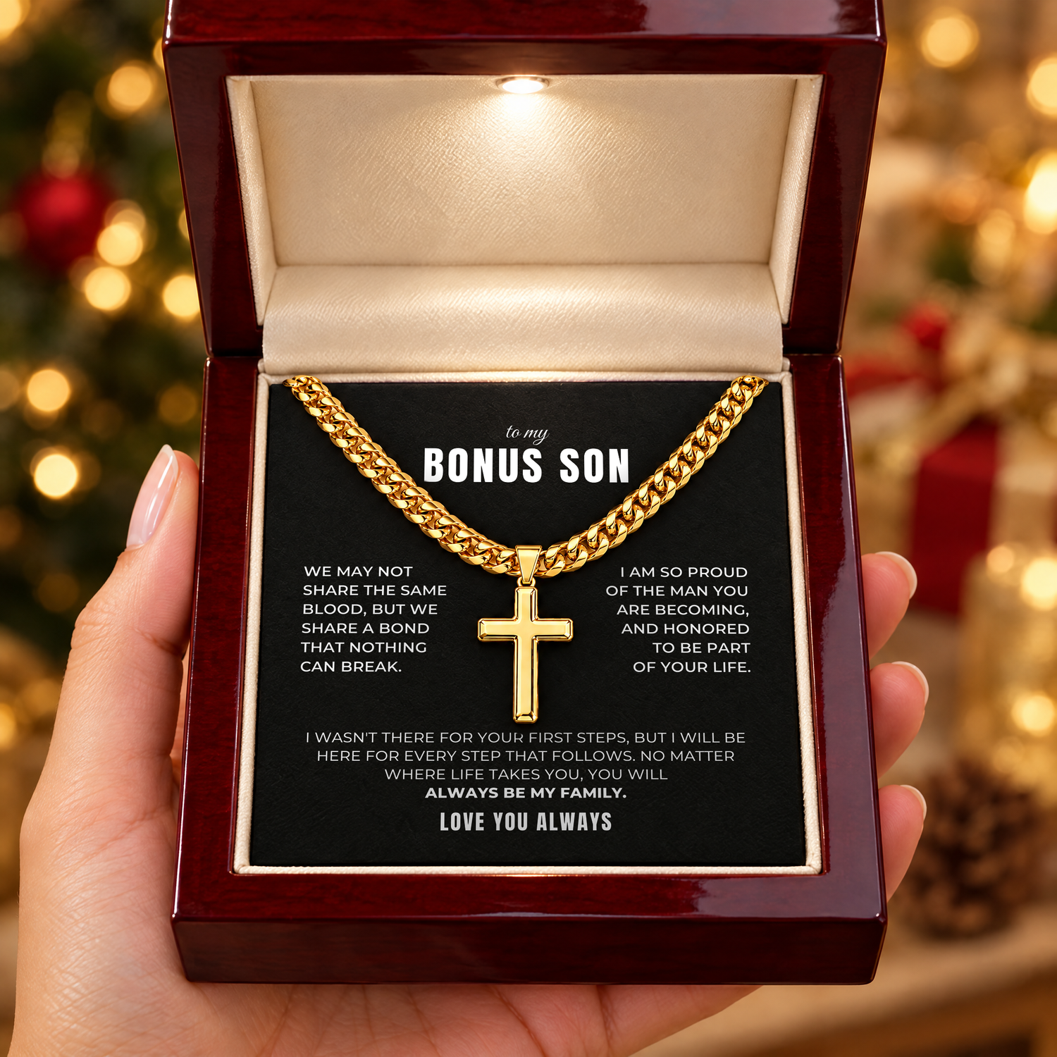 To my Bonus Son - Family Bond Cross Necklace