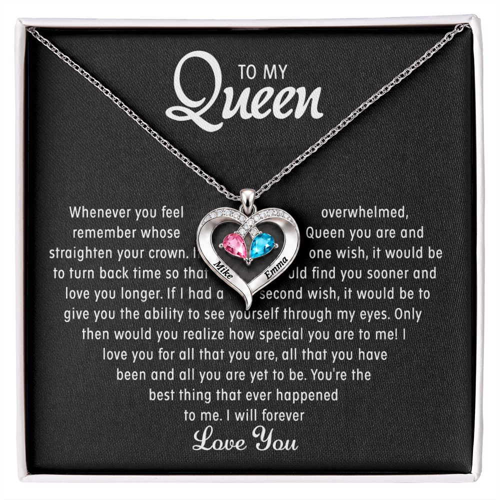 To my Queen - Birthstone Heart Necklace