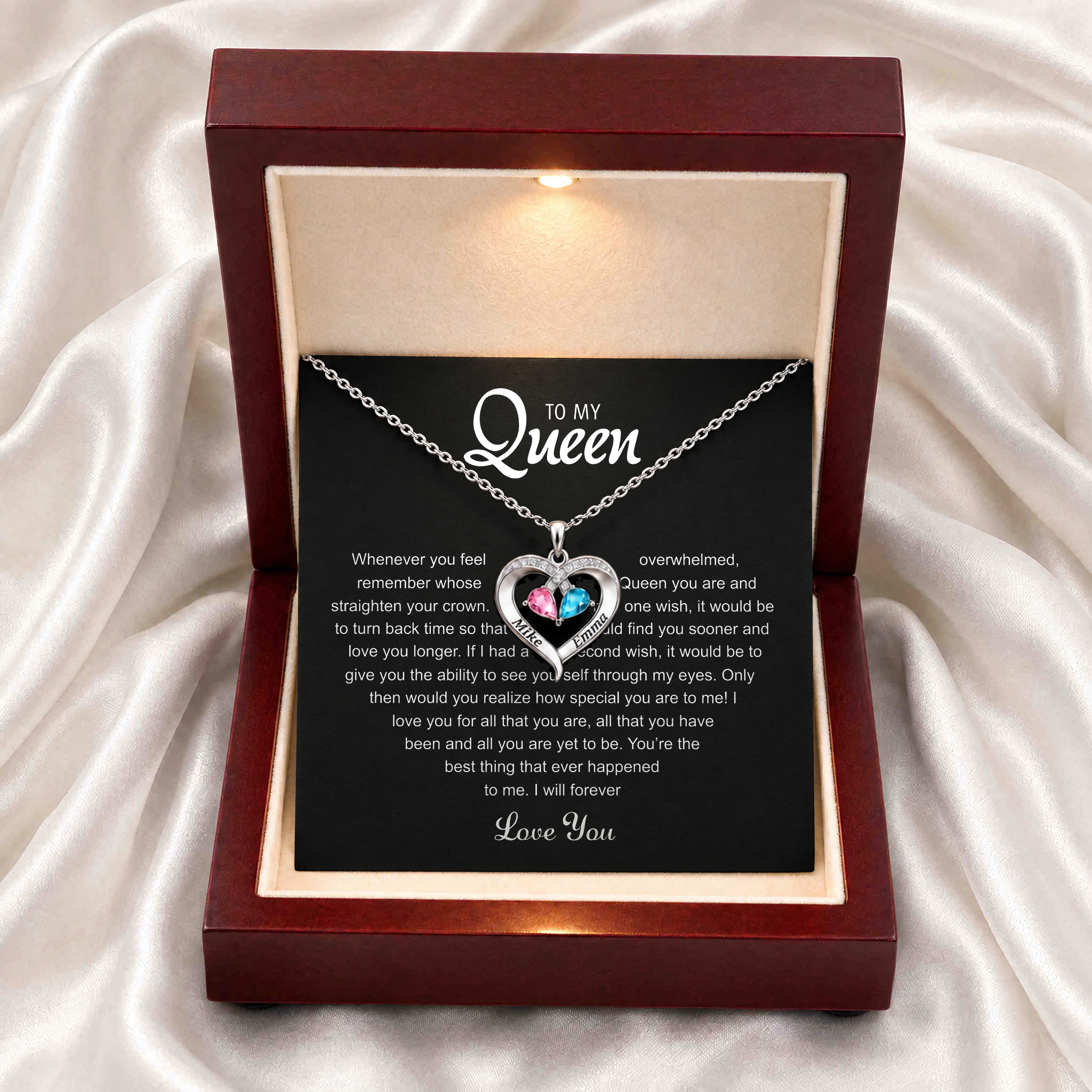 To my Queen - Birthstone Heart Necklace