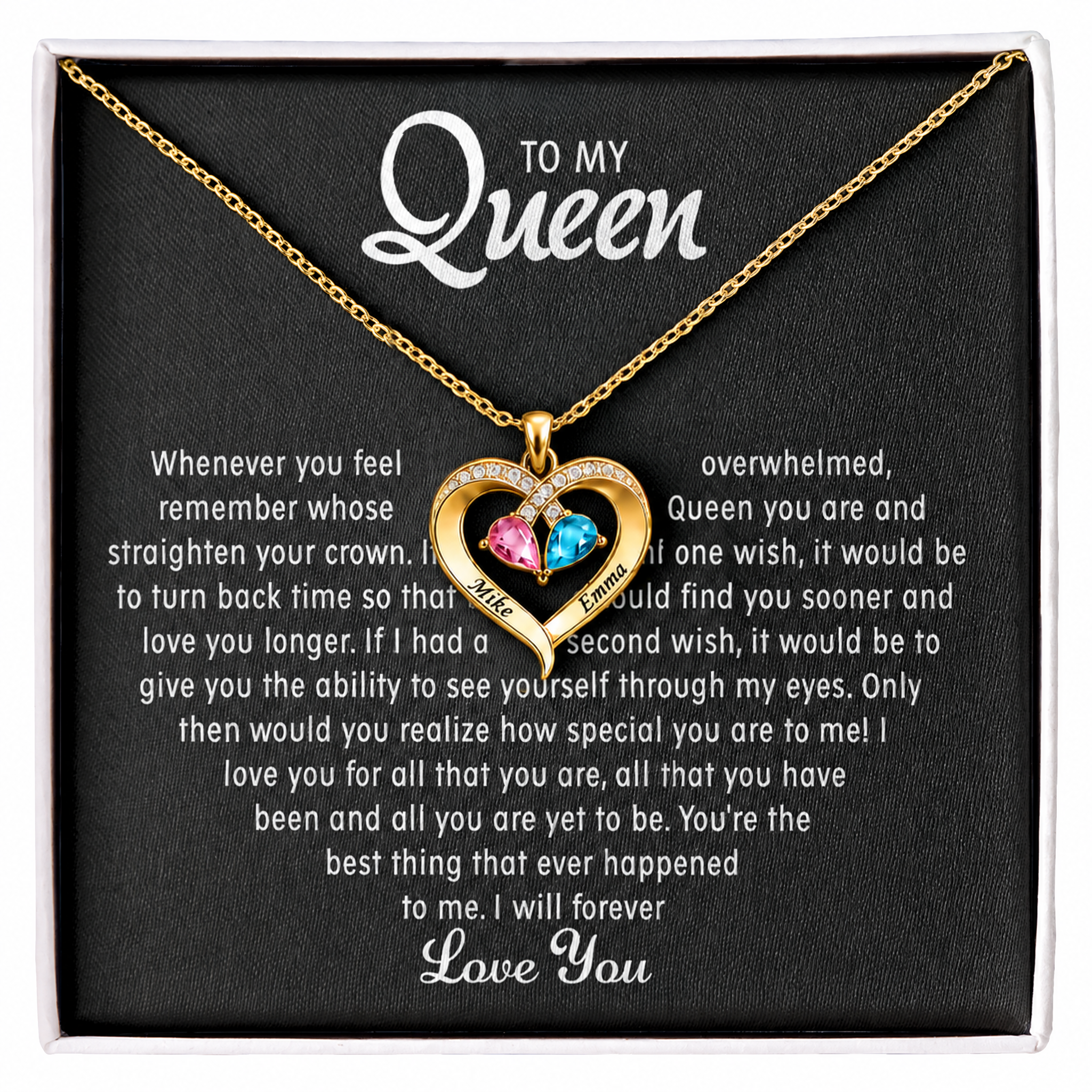 To my Queen - Birthstone Heart Necklace