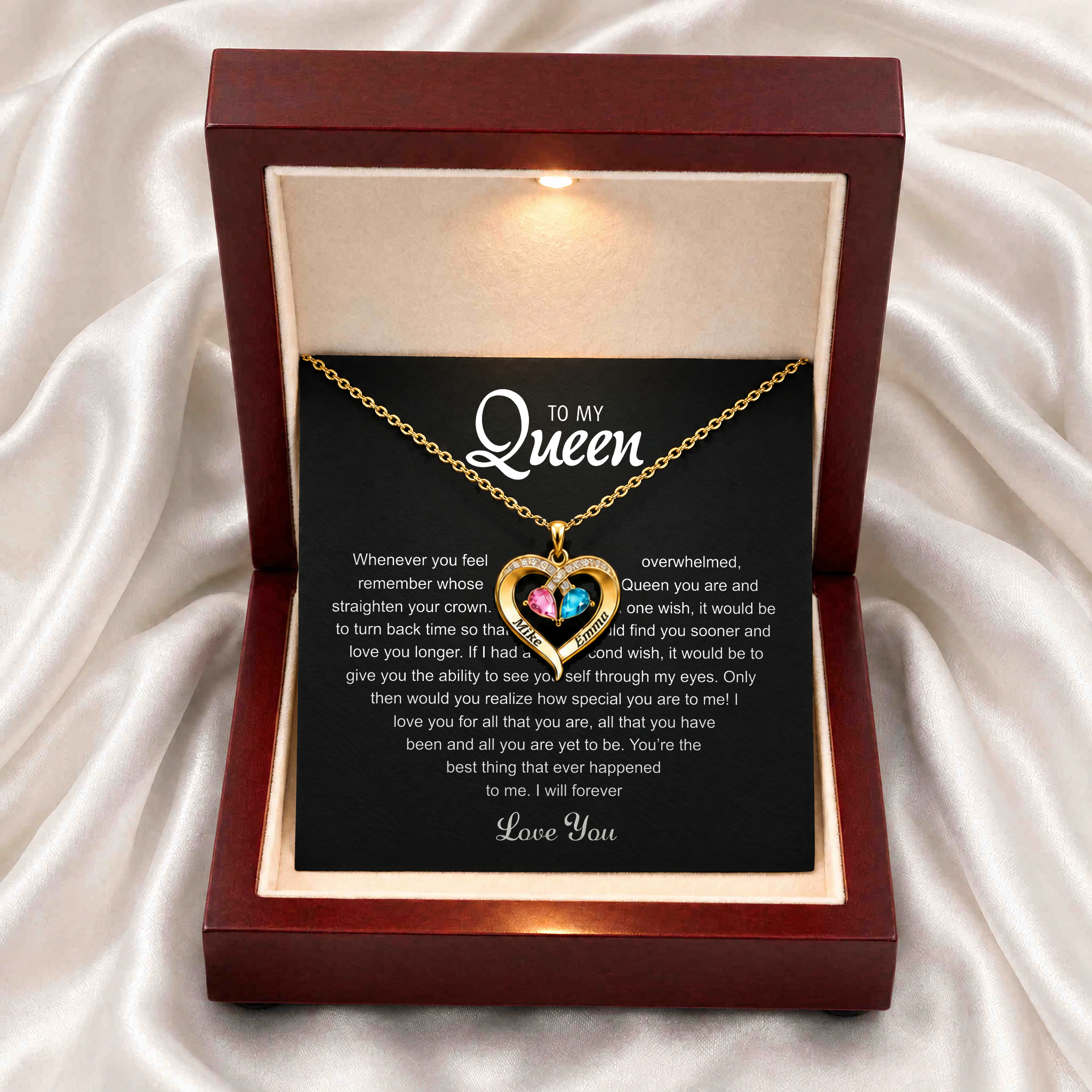To my Queen - Birthstone Heart Necklace