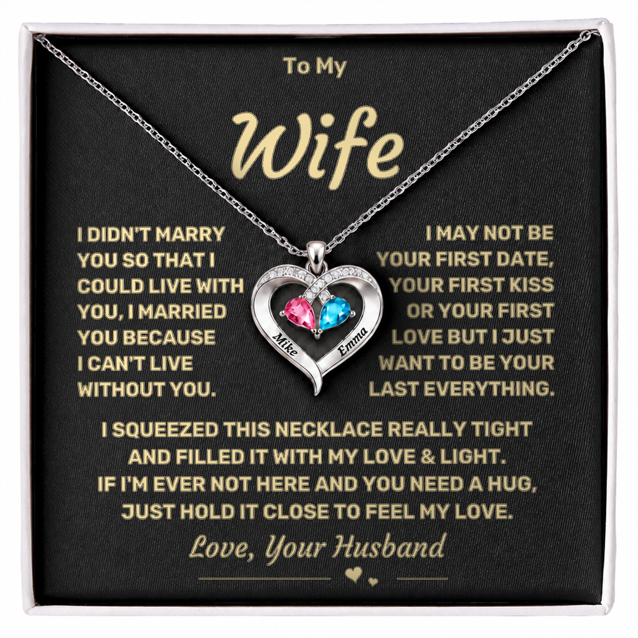 To my Wife - Birthstone Heart Necklace