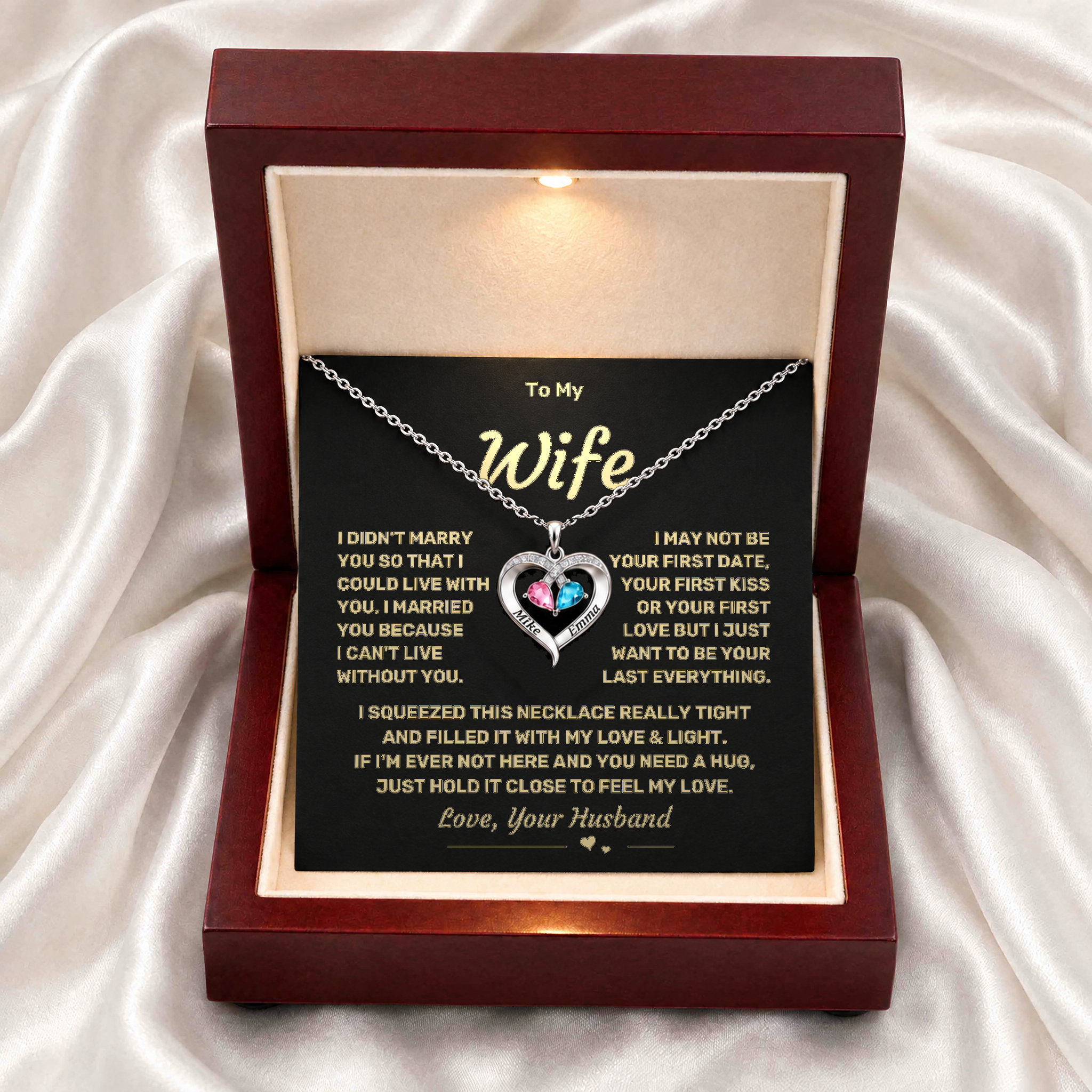 To my Wife - Birthstone Heart Necklace