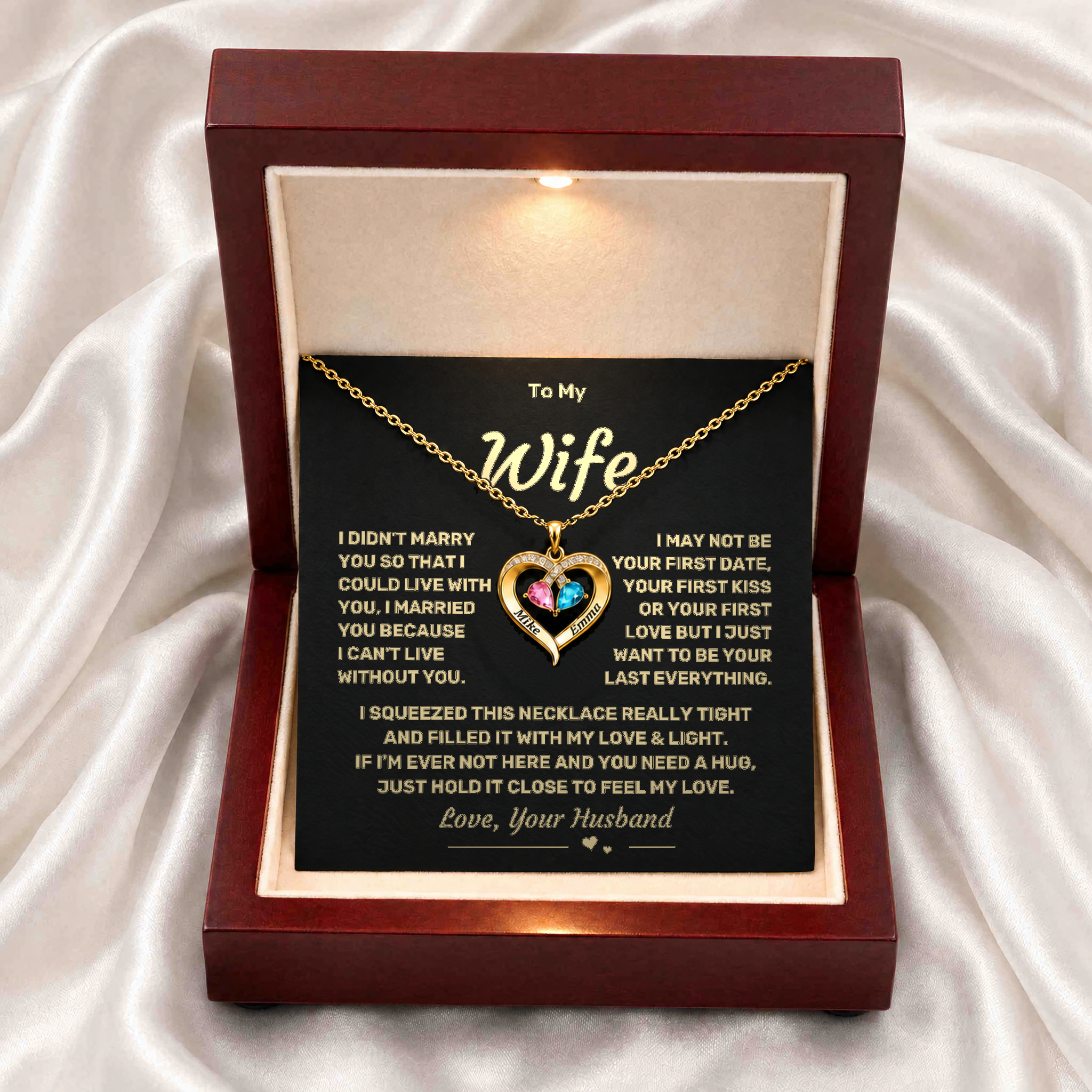 To my Wife - Birthstone Heart Necklace