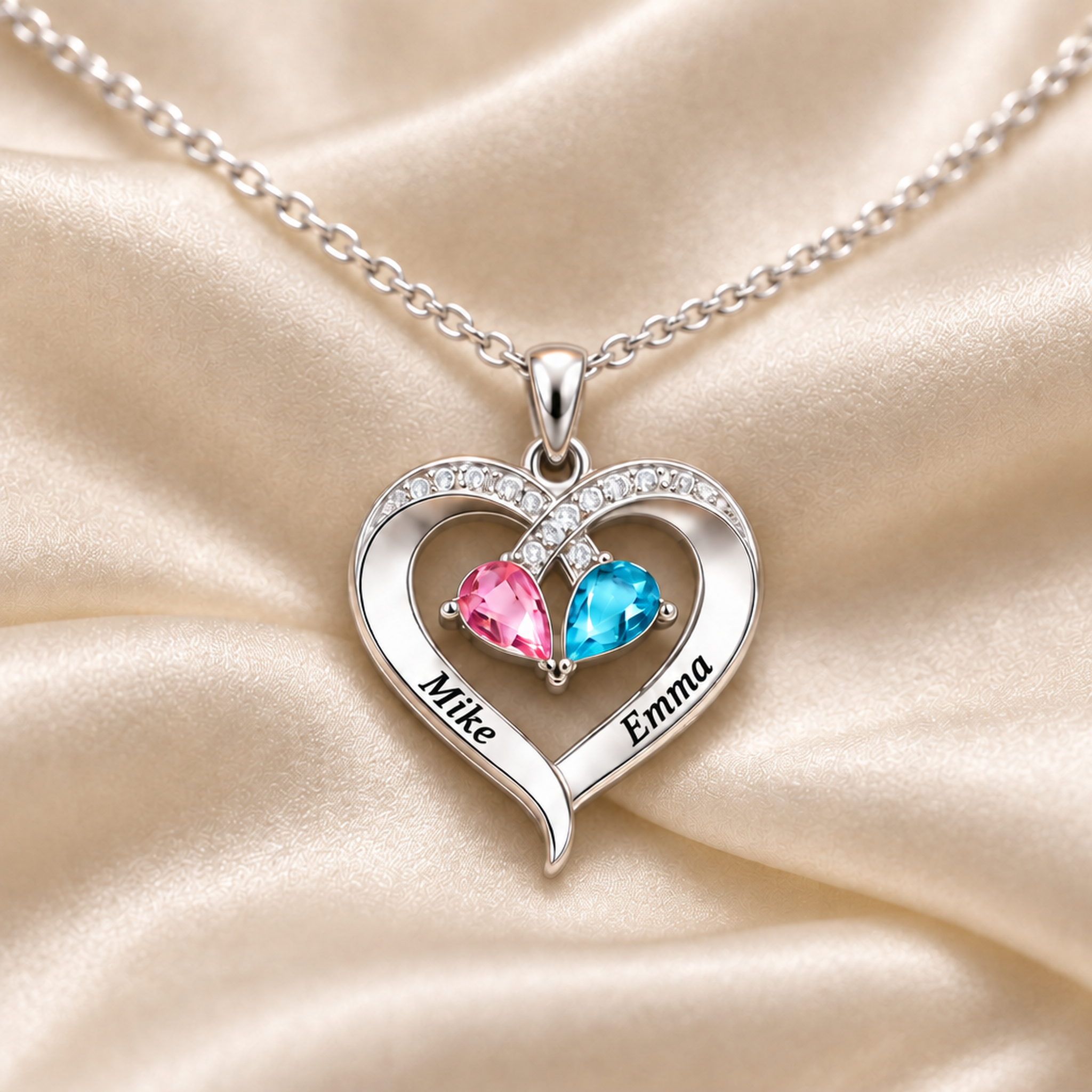 To my Wife - Birthstone Heart Necklace