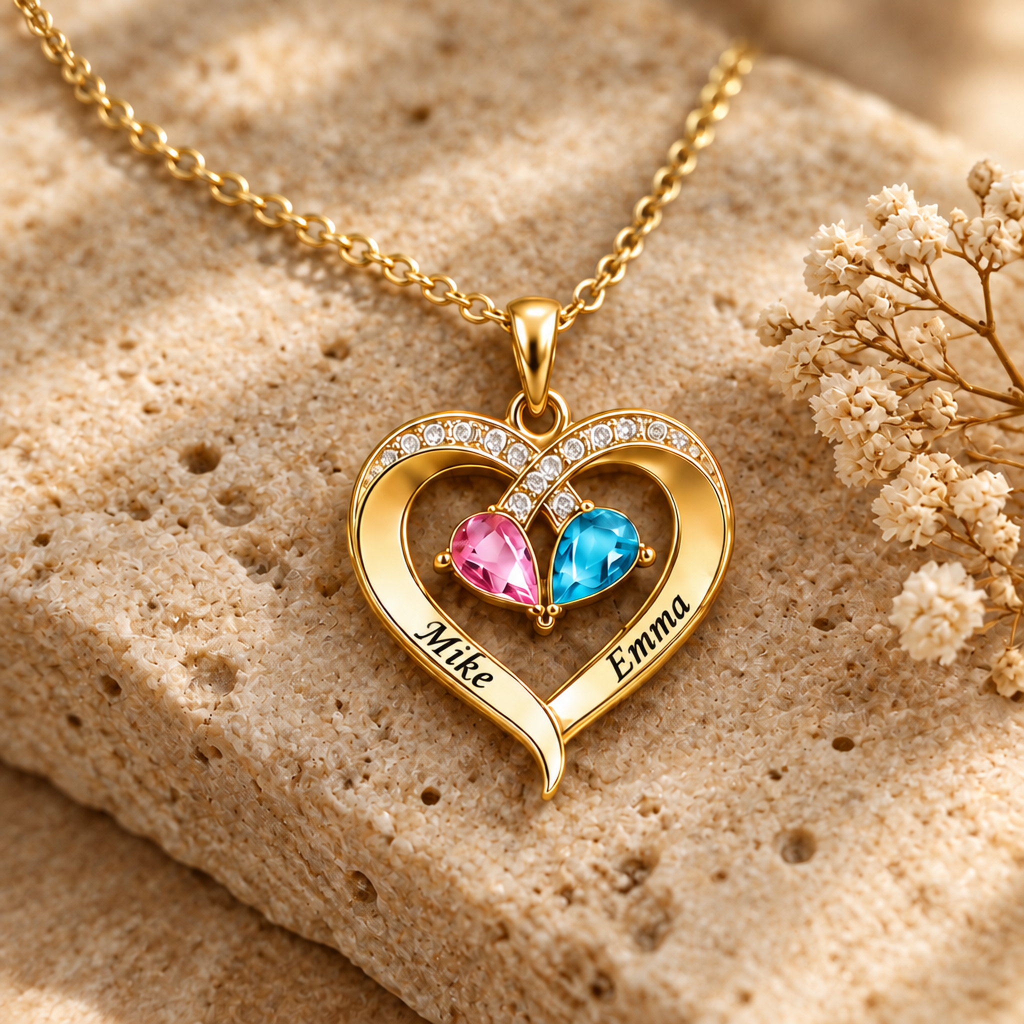 To my Wife - Birthstone Heart Necklace
