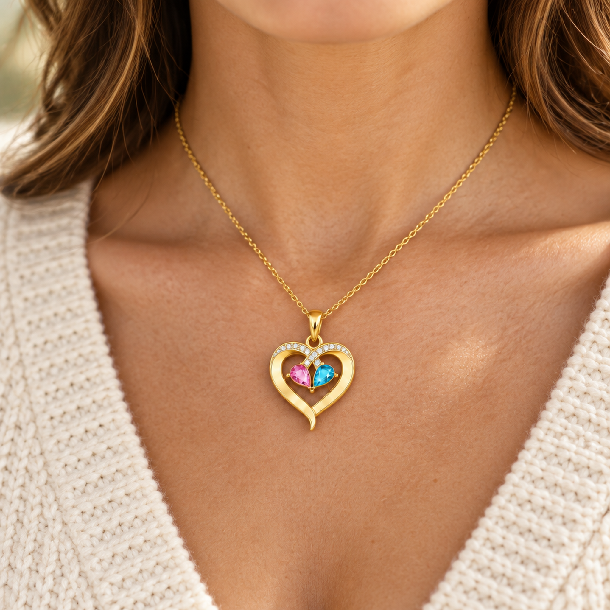 To my Wife - Birthstone Heart Necklace