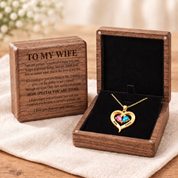 To my Wife - Birthstone Heart Necklace & Engraved Walnut Box