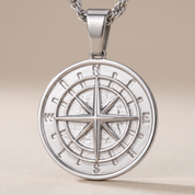 Compass silver necklace detail